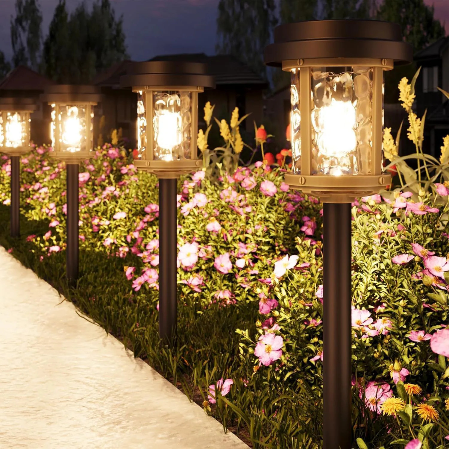 Afoxsos 6 Pack Solar Pathway Lights Outdoor Glass Lens 20 Lumen Warm White LED Landscape Lighting IP65 Waterproof for Garden Yard Walkway Driveway | Lowe's