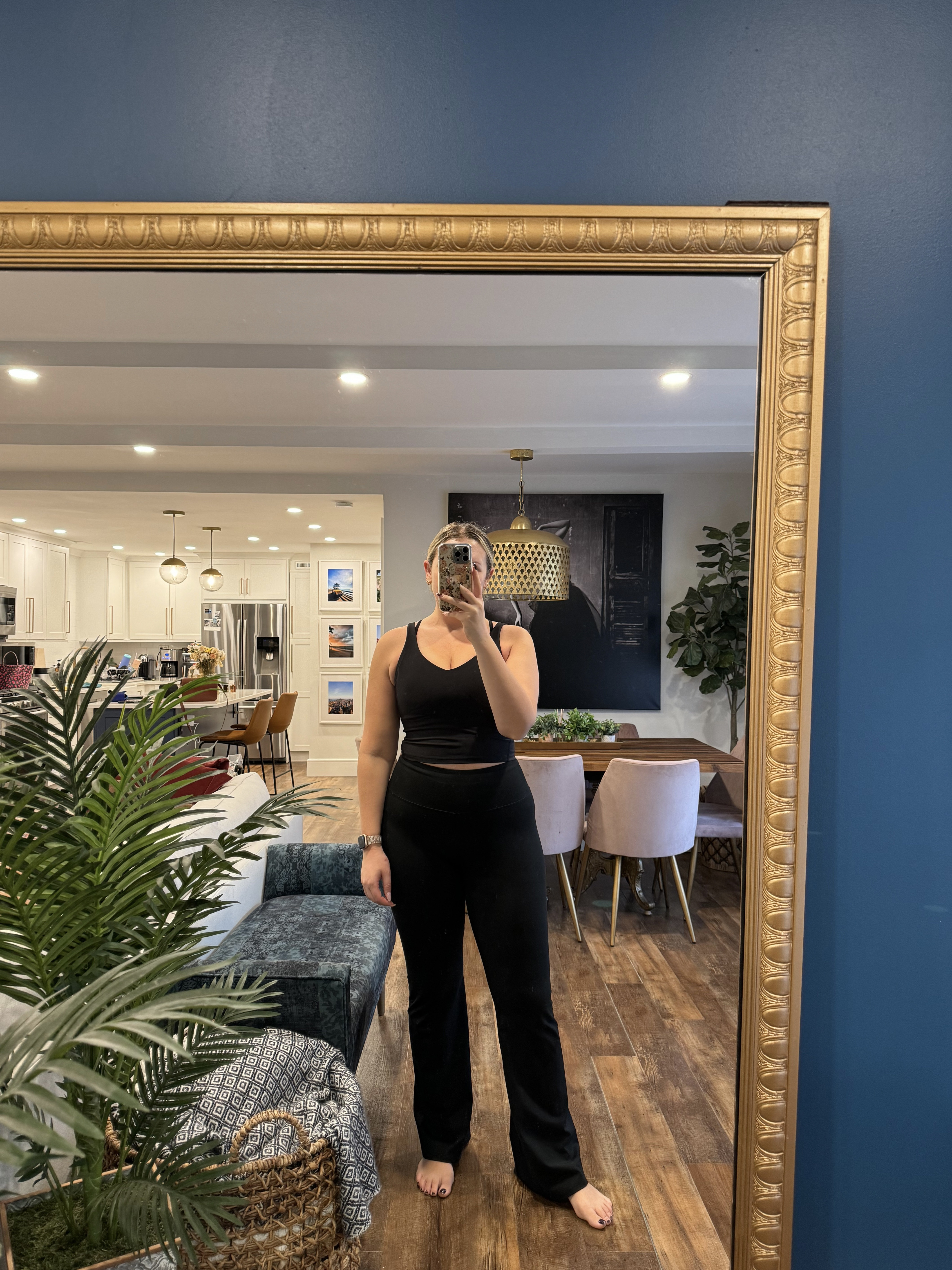 Two of my favorite workout items, Old Navy Long Line Built in sports bra workout tank wearing a large and American Eagle Flared Leggings Yoga Pants in a large. 

#LTKFitness #LTKActive #LTKMidsize