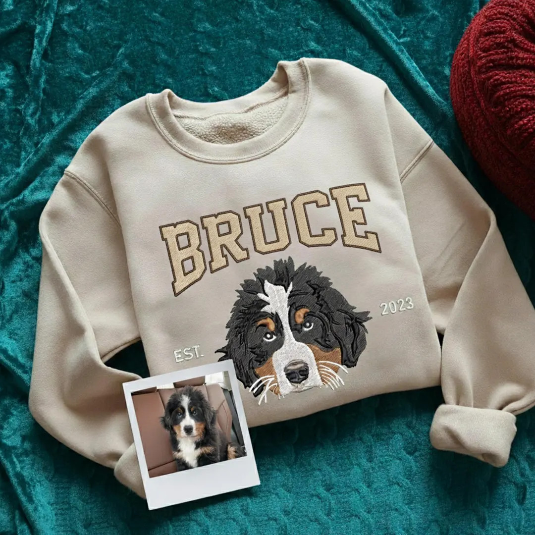 Custom Pet Embroidered Sweatshirt, Embroidered Dog Hoodie, Personalized Dog Face Embroidered Swea... | Etsy (US)