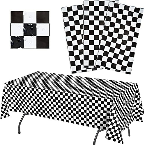 Black Checkered Tablecloth Plastic | 3 Pcs Pack - 54” Wide x 108” Long | Black and White Checkered D | Amazon (US)