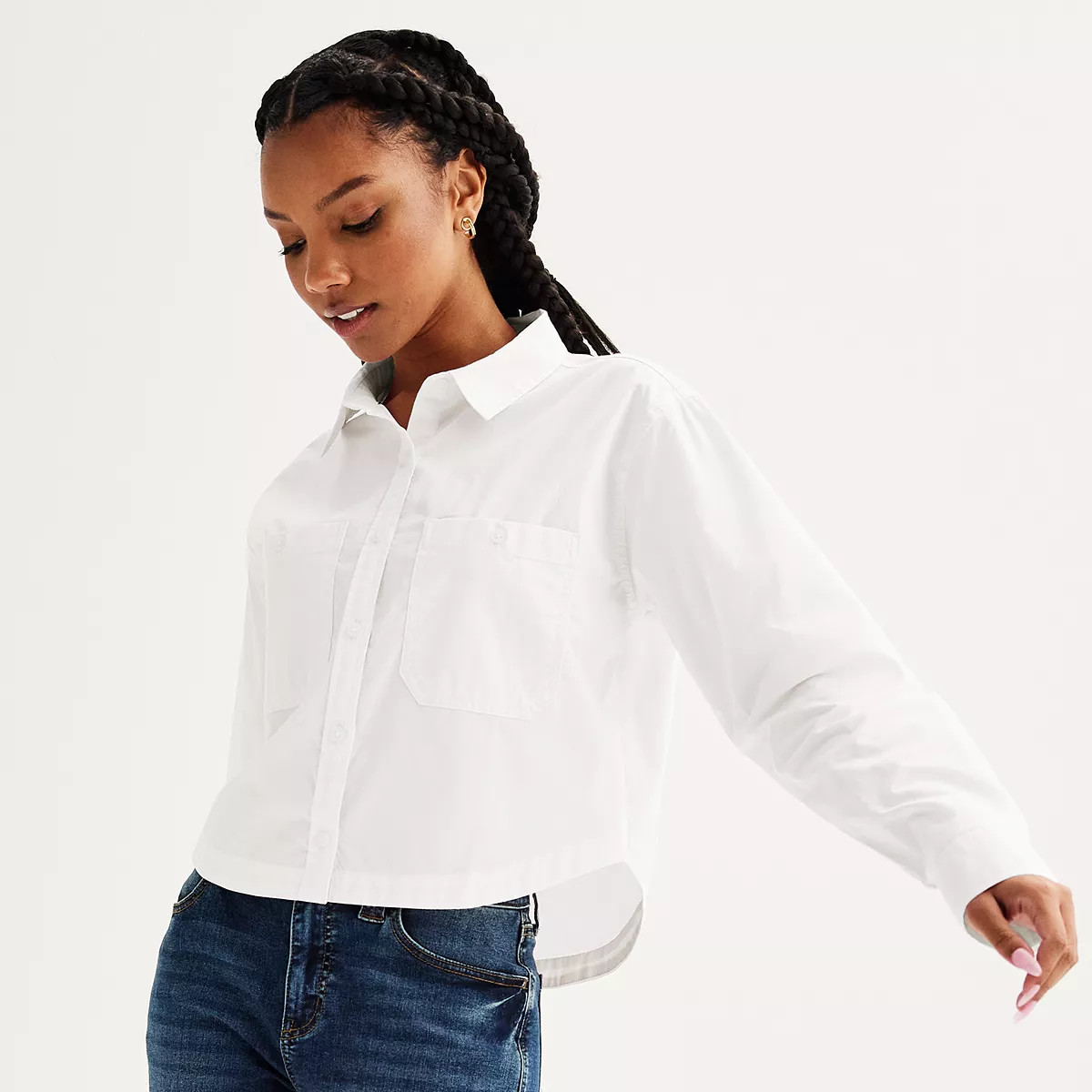 Juniors' SO® Cropped Button Down Shirt | Kohl's