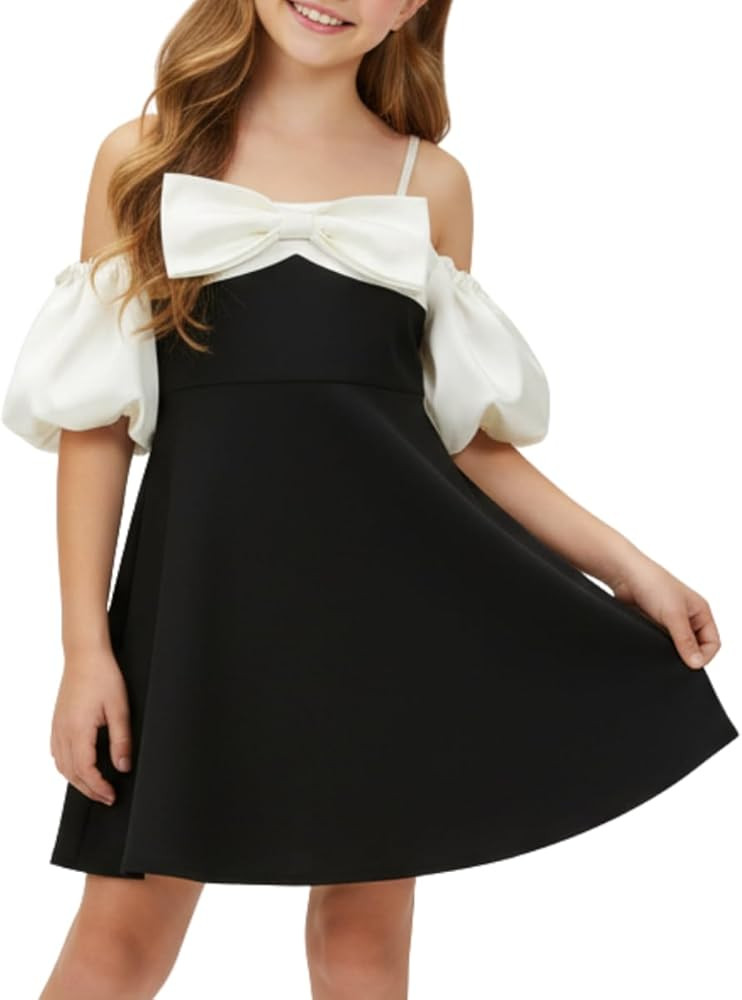 WELAKEN Girls Black Formal Dress – Elegant Midi Dress for Parties or Special Occasions | Amazon (US)