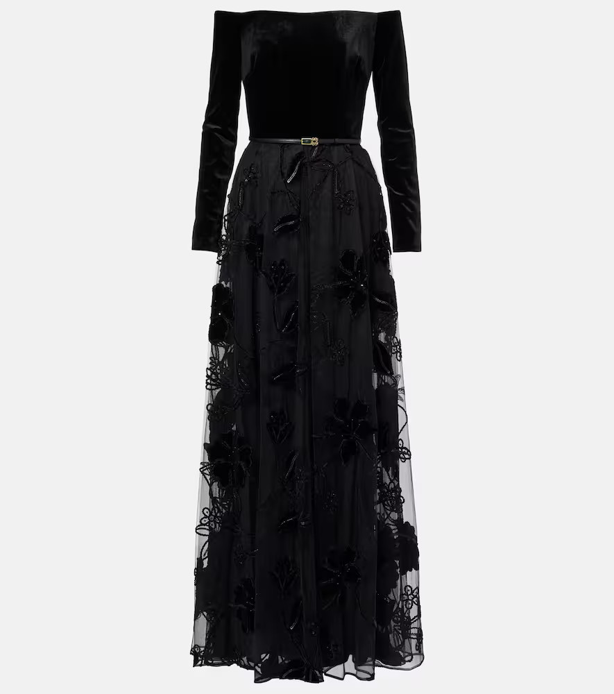 Elie Saab Embroidered tulle and velvet gown | Mytheresa (US/CA)