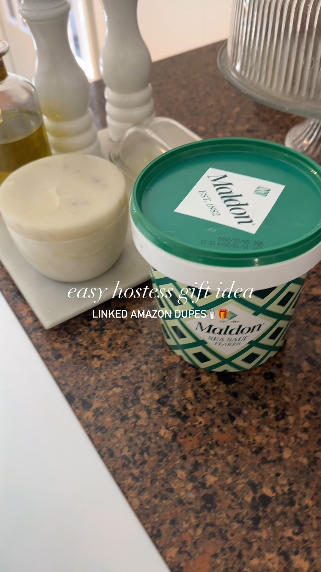 easy hostess gift idea | Maldon salt flakes and salt cellar | mine is from Williams Sonoma but linked Amazon dupes too | you can also pair with a gourmet olive oil | gift idea for the cook in your life | Christmas gift guide

#LTKGiftGuide #LTKHome
