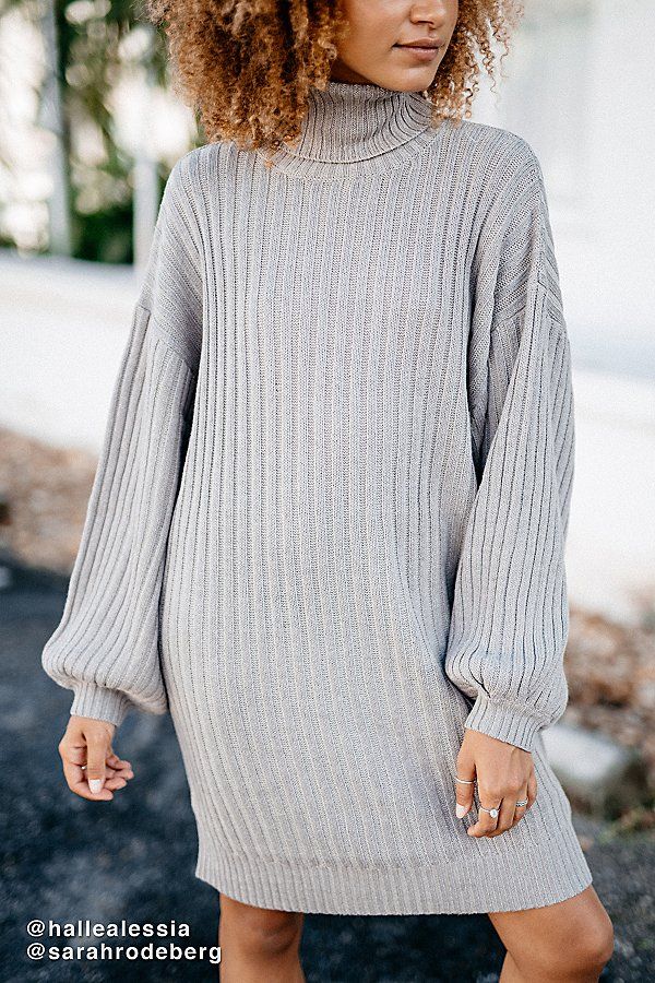 UO Jill Turtleneck Sweater Mini Dress - Grey XS at Urban Outfitters | Urban Outfitters (US and RoW)