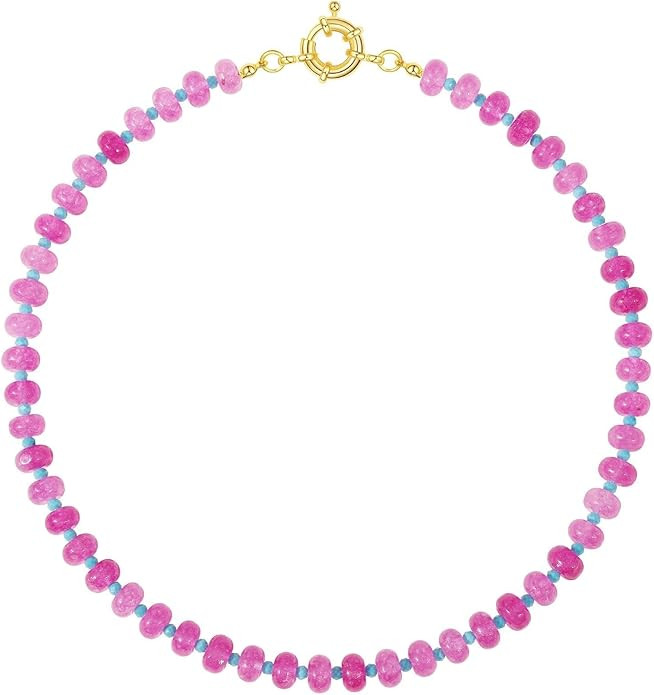 KELORIS PATH Beaded Gemstone Necklaces for Women, Boho Colorful Bead Choker Necklace, Natural Sto... | Amazon (US)