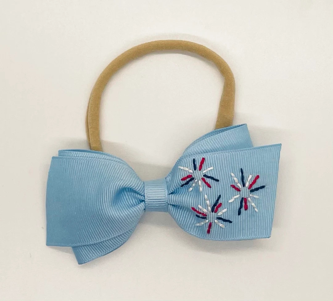 Fireworks "Lottie" Hand-Embroidered Bow | Etsy (US)