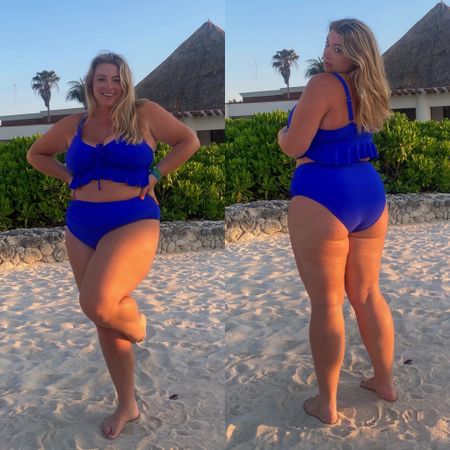 This two piece plus size bikini is so fun and probably my favorite so far! I find it to offer full coverage for my big bust, which is a big plus in my book. The straps are adjustable and so is the center of the bikini, you can make it a v neck or keep it full coverage. I love both low and high waisted bikinis pending exactly how they hit my curves. These bikini bottoms hit just right on my stomach and don’t dig into me to create spillage. They also have fairly full coverage on the booty.

As far as sizing goes, I would say it’s pretty true to size but the bottoms are a little bit generous. Size down if you are in between sizes. You can buy this $35 plus size Amazon bikini in sizes large-24 plus and in 15+ colors and prints. I am wearing XL.

#LTKswim #LTKfindsunder50 #LTKplussize