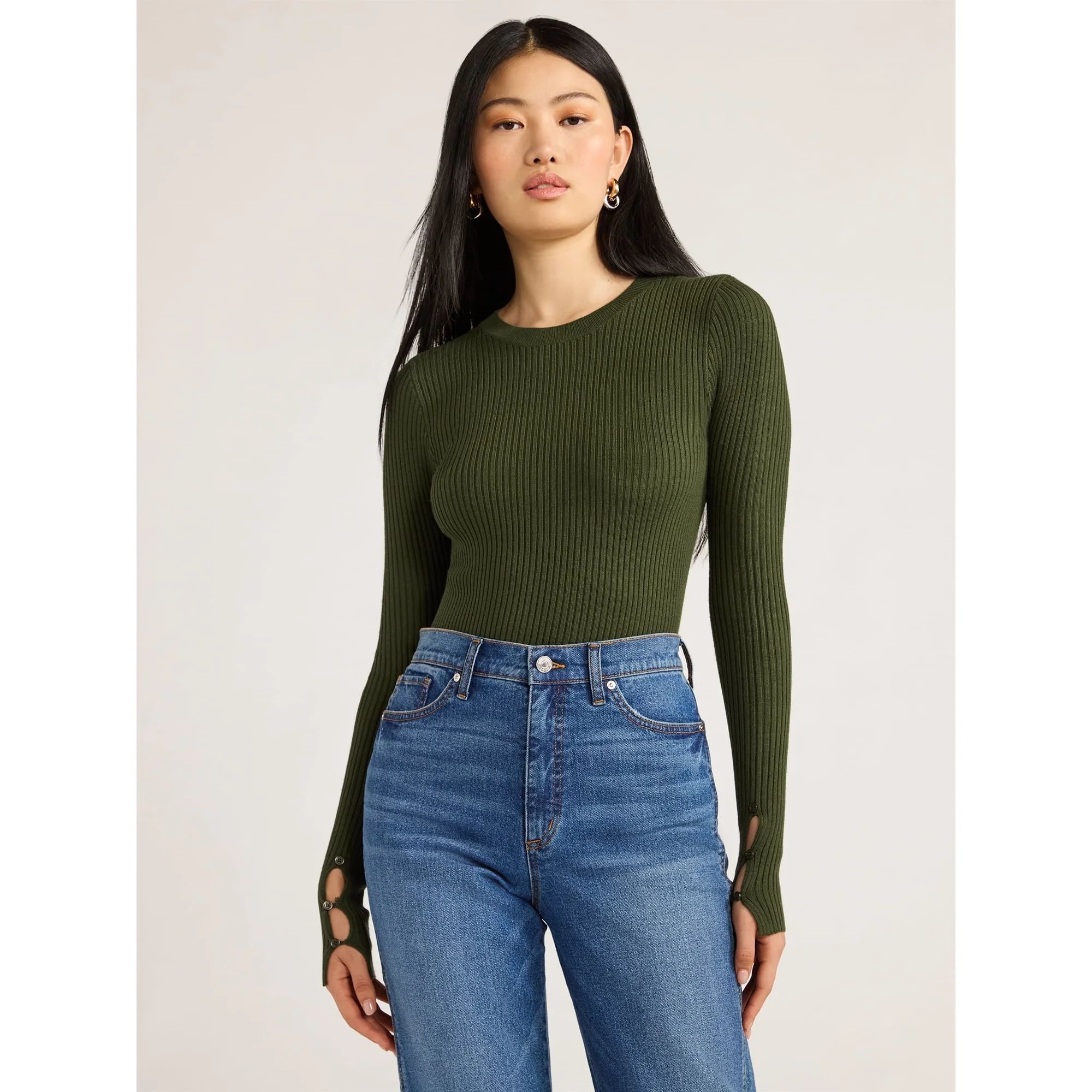 Scoop Women's Ribbed Knit Sweater Bodysuit with Long Sleeves, Sizes XS-XXL - Walmart.com | Walmart (US)