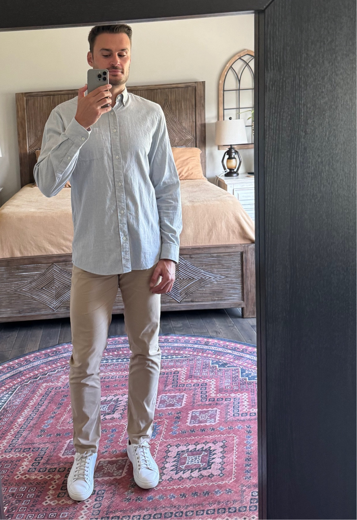 Friday Fit by Faherty! Large tall Oxford and 32x34 athletic slacks. Size 12 shoes. I’m 6’4 and suggest the “tall” if you’re over 6’2. Otherwise, regular sizing is good! 

#LTKworkwear #LTKmens #LTKshoecrush