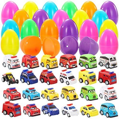24 Pcs Mini Pull Back City Cars Filled Easter Eggs for Kids Easter Eggs Hunt, Easter Basket Stuffers | Amazon (US)