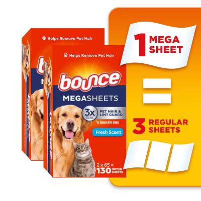 Bounce Fresh Scent Pet Hair and Lint Guard Mega Fabric Softener Dryer Sheets - 130ct | Target
