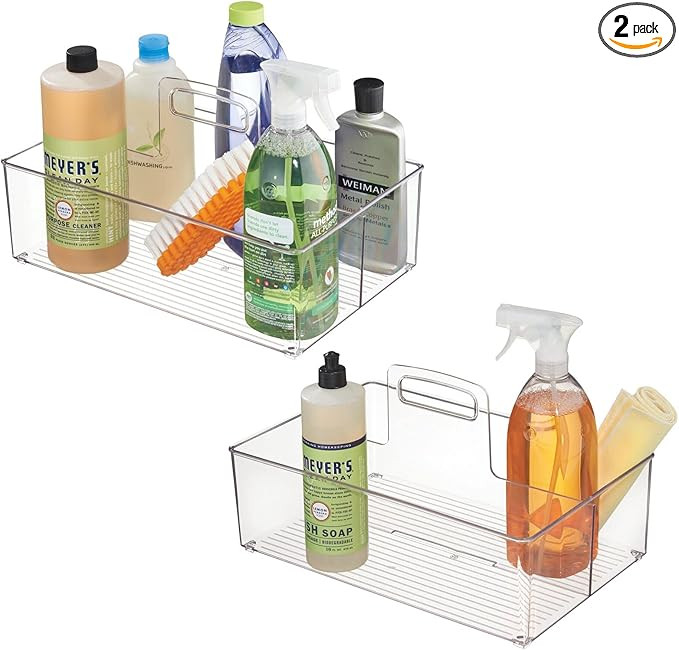 mDesign Large Plastic Divided Portable Storage Organizer Caddy Tote Basket Bin with Handle for Ki... | Amazon (US)