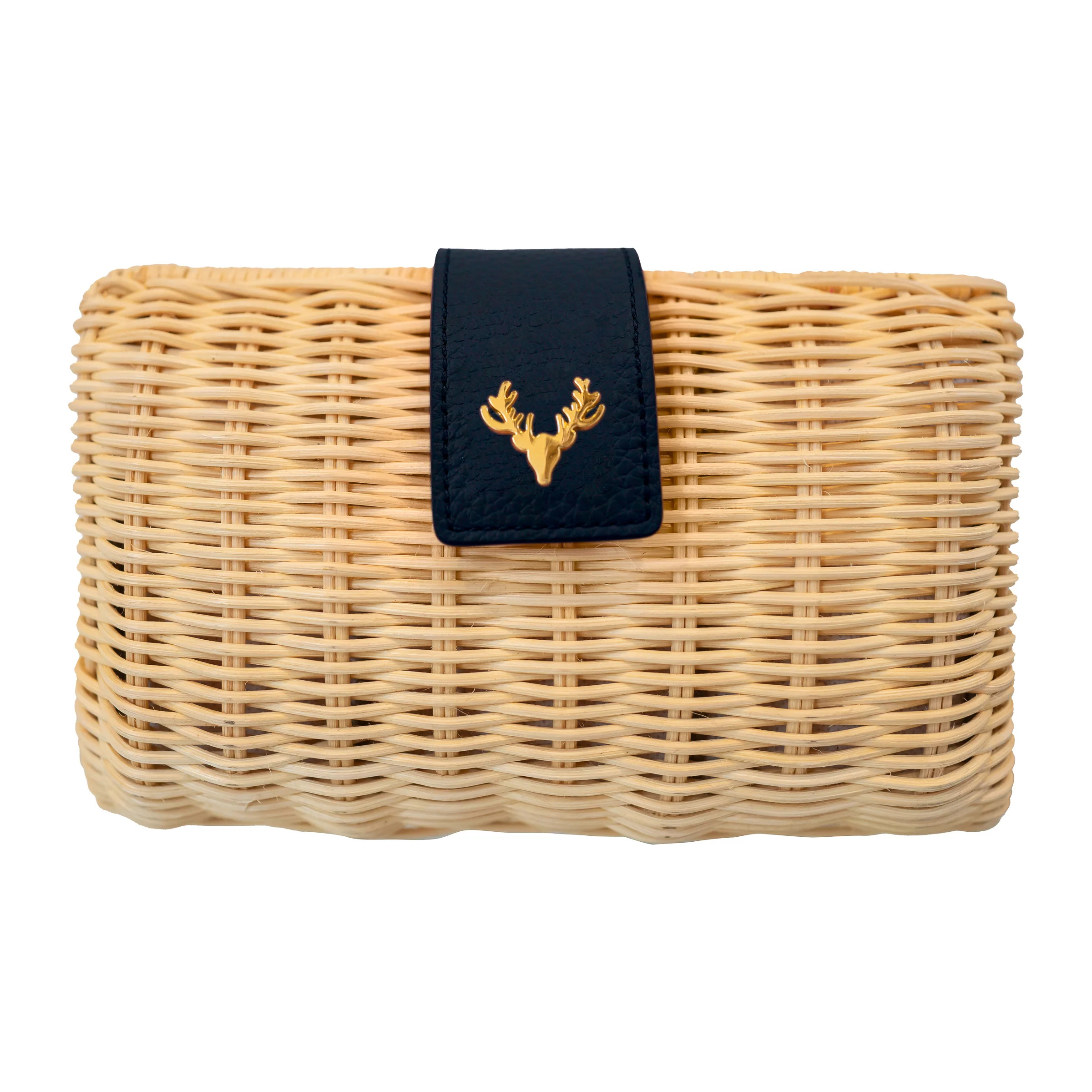 Palm Natural Wicker and Navy Leather Clutch--Final Sale | Taxidermy