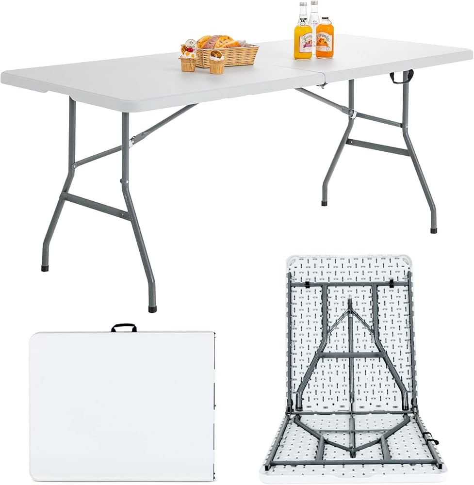 Goplus 6ft Folding Table, Indoor Outdoor Foldable Plastic Folding Tables, Heavy-Duty Rectangular ... | Amazon (US)