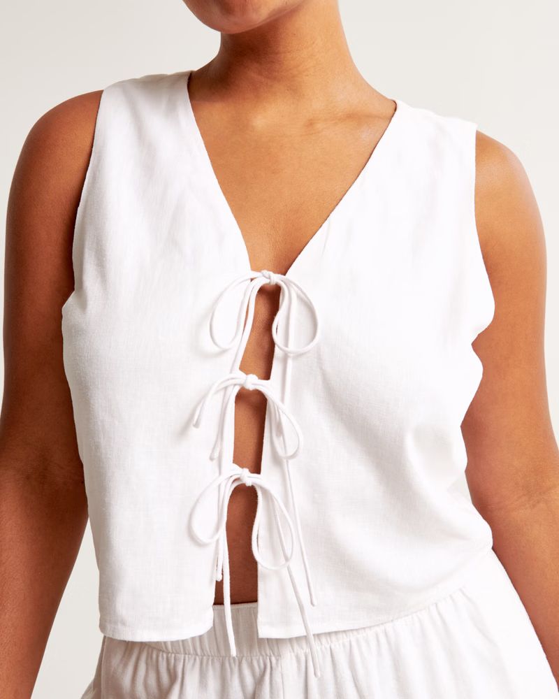 Women's Linen-Blend Tie-Front Vest Top | Women's New Arrivals | Abercrombie.com | Abercrombie & Fitch (US)