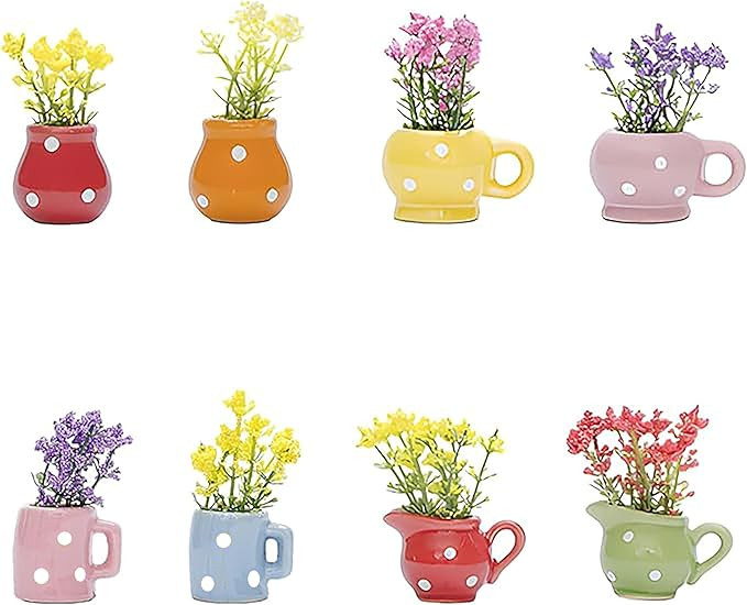 8pcs Cute Mini Magnetic Vase for Fridge-Decorative Flowers Magnets, Funny 3D Ceramic Refrigerator... | Amazon (US)