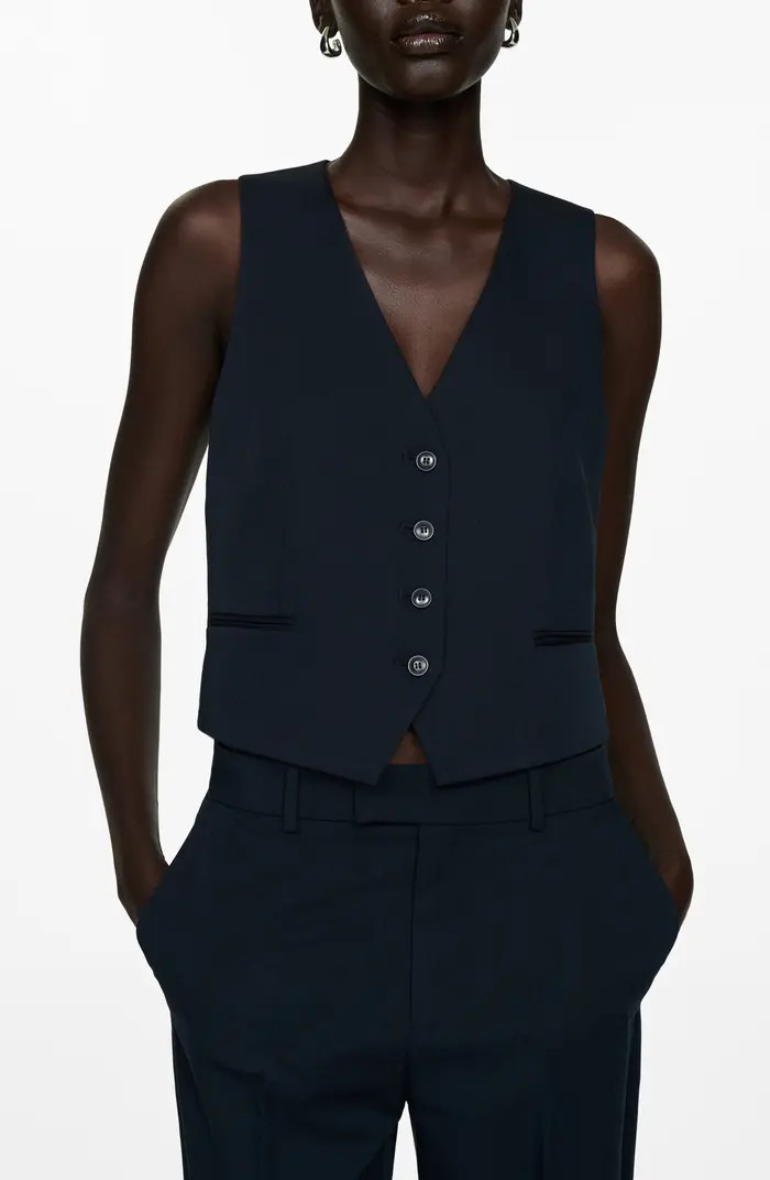 MANGO Stretch Satin Contrast Suit Vest | Nordstrom | Nordstrom