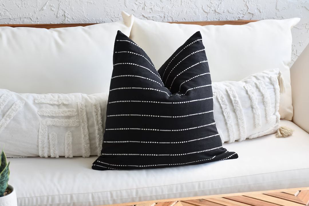 All SIZE 20x20 Black Throw Pillow Covers 18 X 18 Black Decor Pillow Black Cotton With White Strip... | Etsy (US)