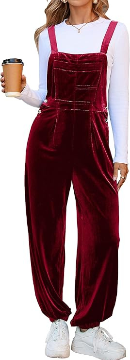 Simplee Womens Velvet Overalls Dressy Casual Loose Fit Sleeveless Adjustable Straps Bib Overall J... | Amazon (US)