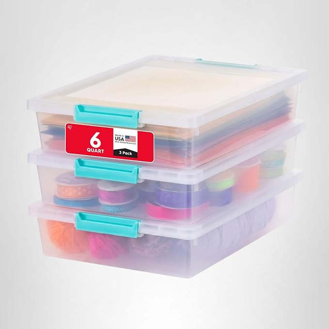 IRIS USA 6 Qt. Craft Storage Bins with Lids, 4-Pack, |Made in USA|, Clip Box, Small Plastic Senso... | Amazon (US)