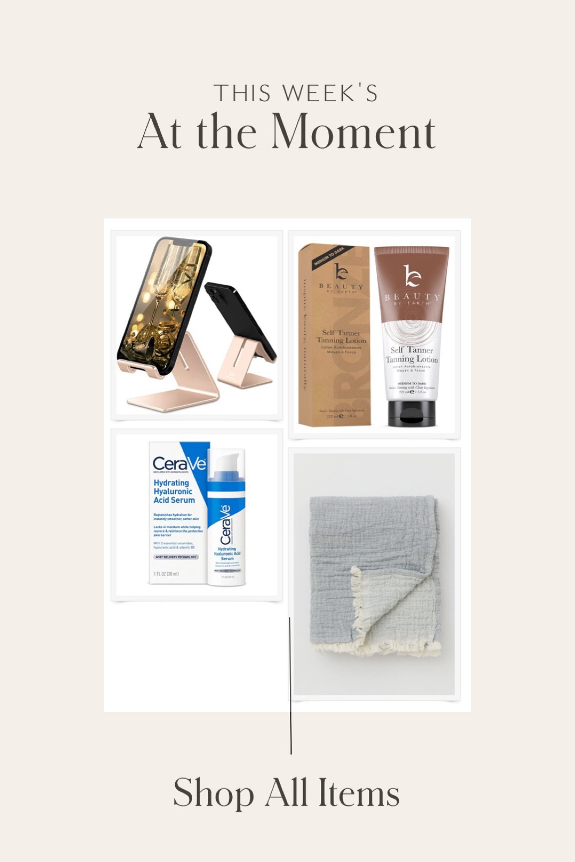 This weeks items that I’m loving at the moment to inspire your home, fashion style, well-being, health and overall lifestyle!
•
•
•
Phone stand, desk organization, amazon finds, self Tanner, amazon beauty, skincare, hm home, blue throw blanket, spring decor, affordable home decor finds 

#LTKhome #LTKunder50 #LTKsalealert