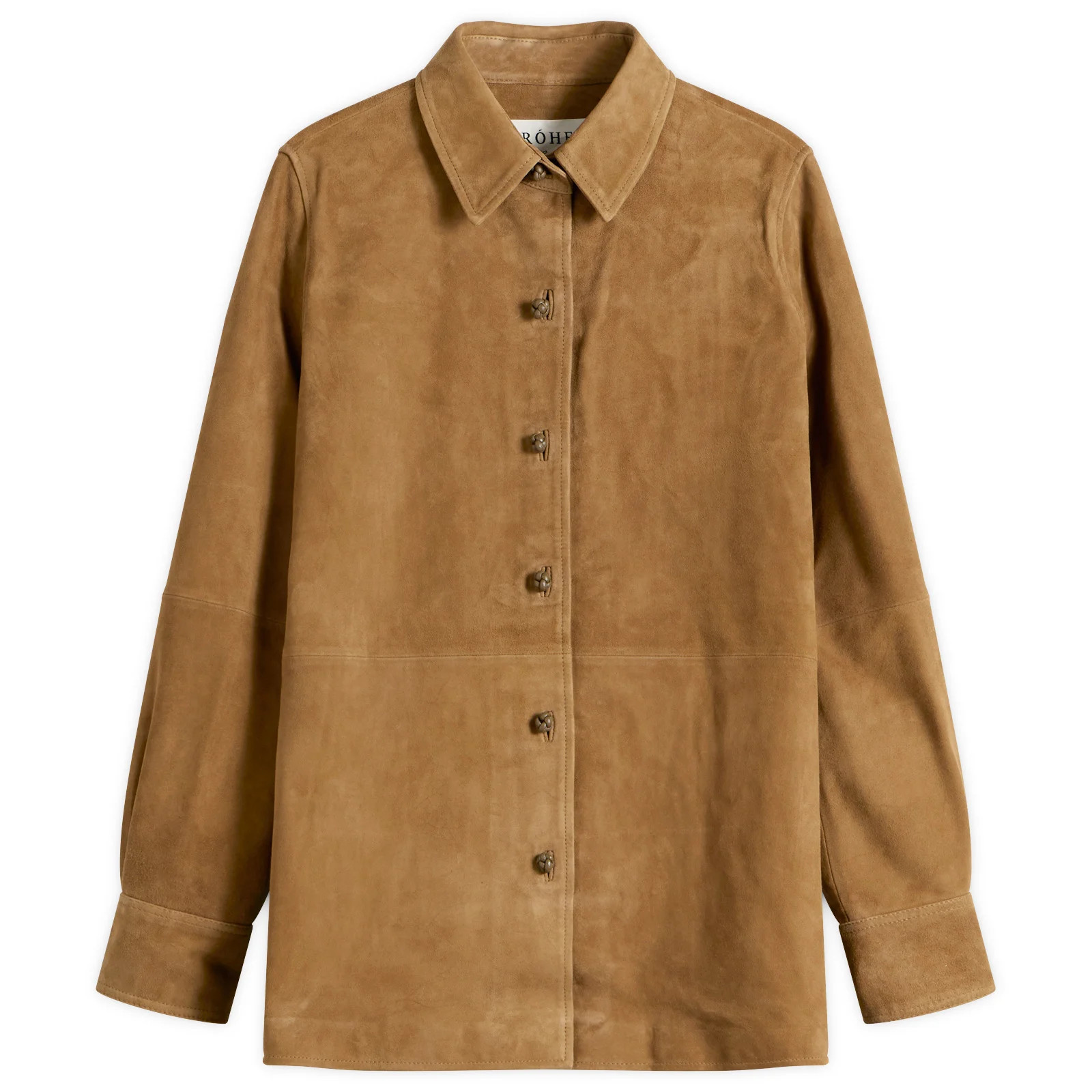 Róhe Women's Suede Pankou Overshirt in Sage, Size EUR 32 | END. Clothing