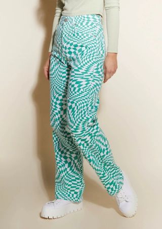 Green Warped Checker Print Skate Pants | rue21