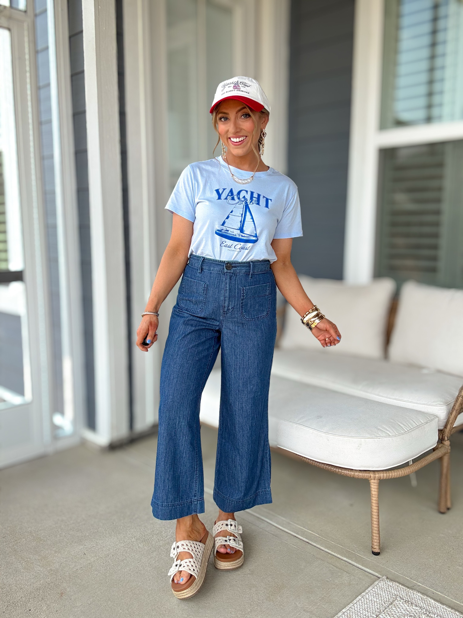 Current obsession: graphic tees and easy wide leg denim ⚓️ This whole look is giving coastal summer style and I am here for it. The yacht club tee is so fun styled with these flattering denim pants and comfy sandals… an easy throw-on outfit that looks pulled together. Walmart has been so good lately!

#WalmartFashion #GraphicTeeStyle #CoastalStyle #WideLegJeans #CasualChicStyle #SummerFashionFinds #AffordableFashion #YachtClubStyle #WalmartOutfits #EverydayStyle

#LTKootd #LTKPetite