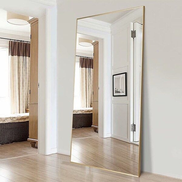 Modern Aluminum Alloy Thin Framed Full Length Floor Mirror - 31x71x1 - Gold | Bed Bath & Beyond