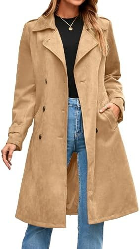 Simplee Womens Long Trench Coat Fall Winter Double Breasted Classic Lapel Slim Work Office Suede ... | Amazon (US)