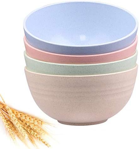 Unbreakable Cereal Bowls - 24 OZ Wheat Straw Fiber Lightweight Bowl Sets 4 - Dishwasher & Microwa... | Amazon (US)