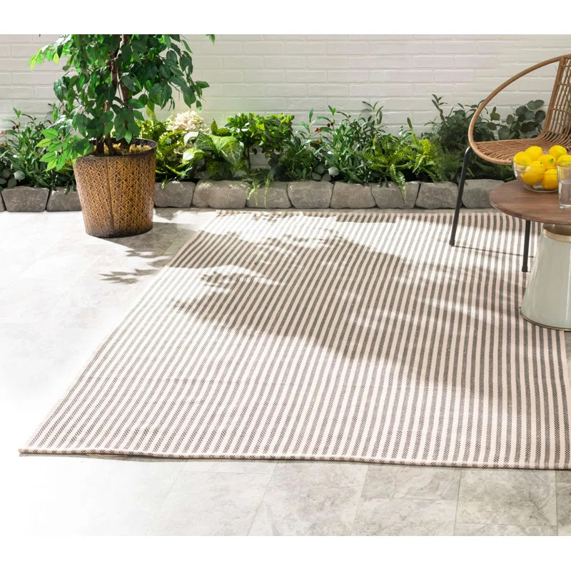 Pinstripe Brown/Ivory Handwoven Indoor/Outdoor Rug | Wayfair North America