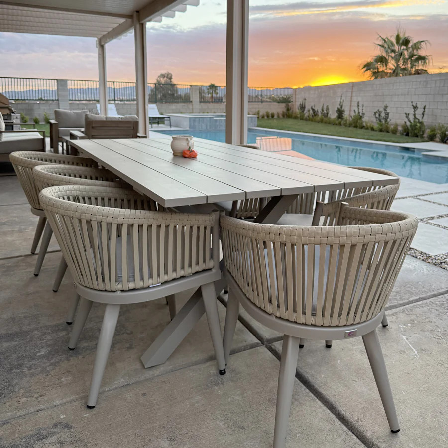 PURPLE LEAF 7/9/11 Pieces Outdoor Dining Set Aluminum Table & Wicker Rattan Chairs Modern Patio F... | Purple Leaf