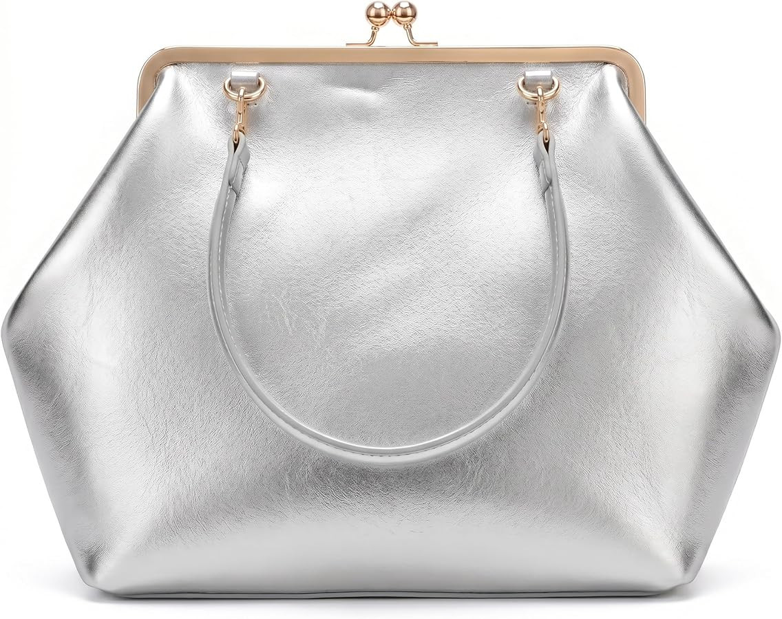 Kiss Lock Frame Handbag, PU Leather Shoulder Tote Bag Messenger Hobo Clutch Purse for Women Forma... | Amazon (US)