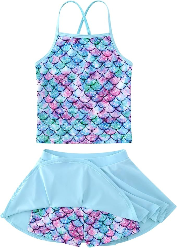 Girls Tankini Swimsuit Two Piece Bathing Suit with Adjustable Strap 3-14 Years | Amazon (US)
