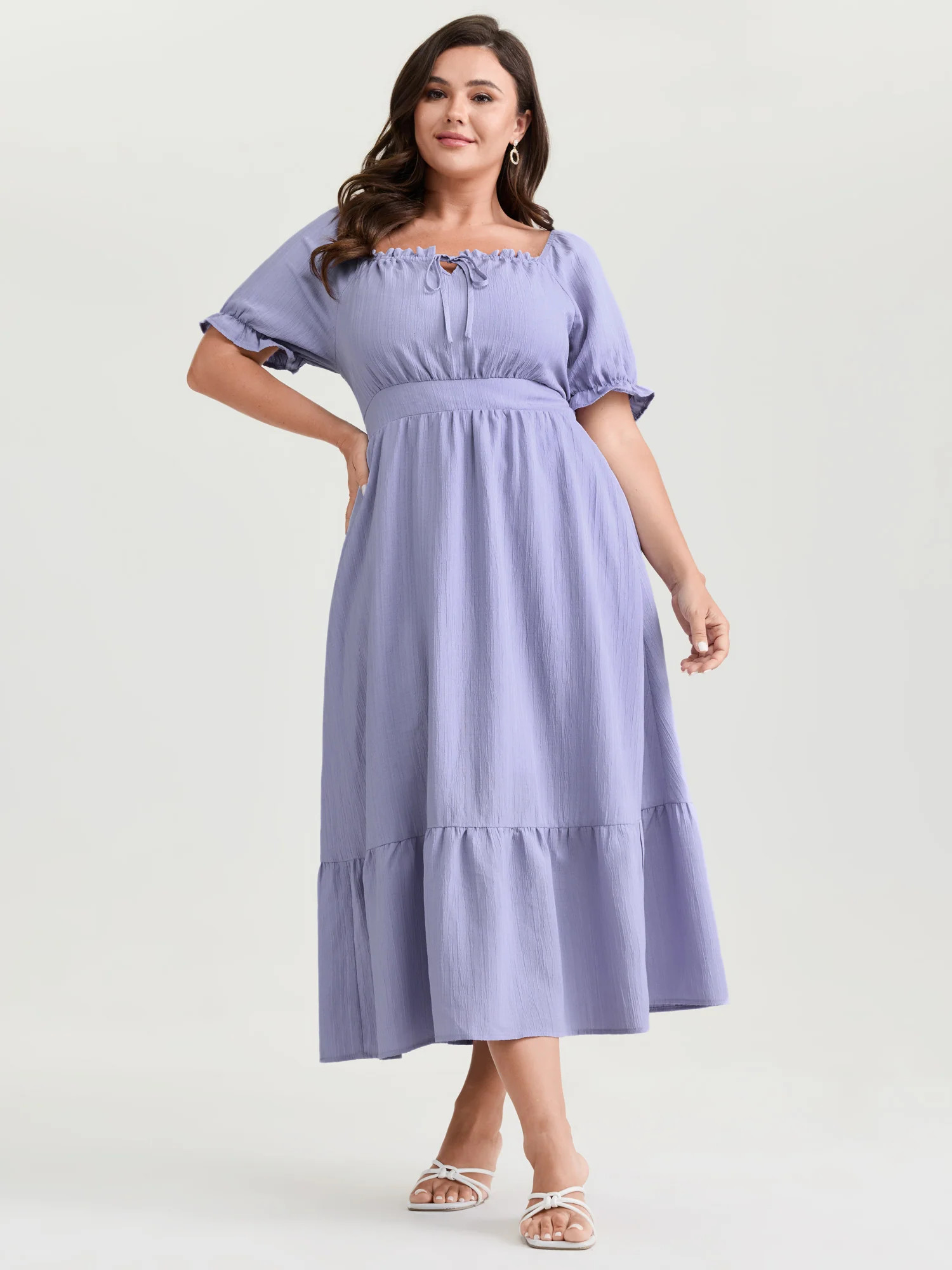 Textured Cinched-Waist Drawstring Flowy Maxi Dress | Bloomchic