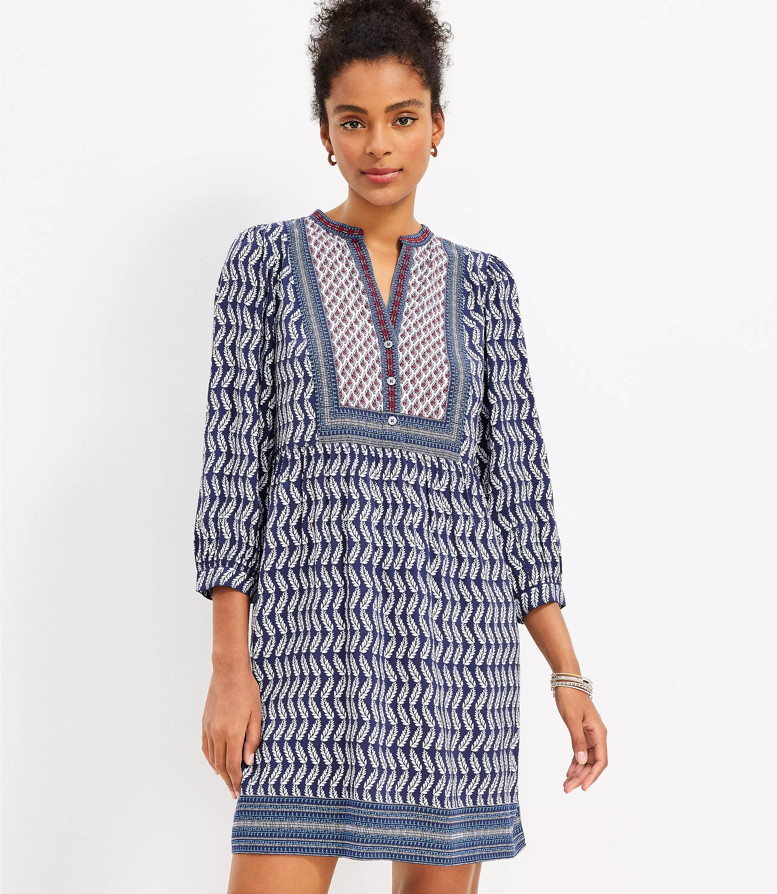 Boho Leaf Puff Sleeve Midi Dress | LOFT