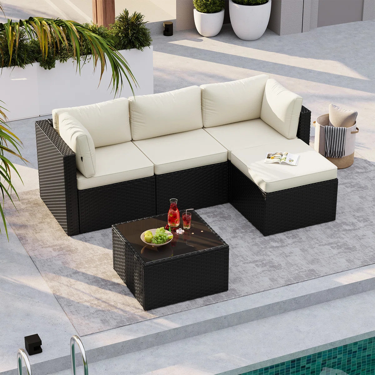 3-Piece Outdoor Patio Conversation Set, Pe Rattan Wicker Seating Group With Ottoman & Coffee Tabl... | Wayfair North America