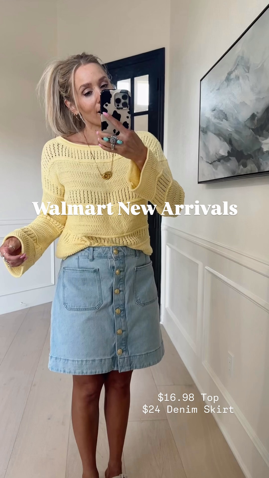 Buttery yellow crochet top— perfect for spring 

Denim skirt runs tts 

Wearing size s / my tt