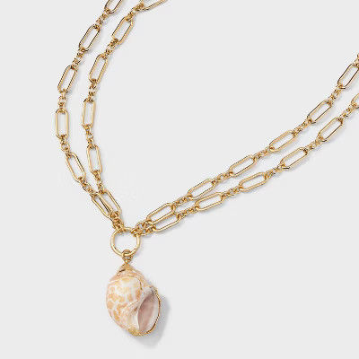 Paperclip Chain Shell Multi-Strand Necklace - A New Day™ Gold | Target