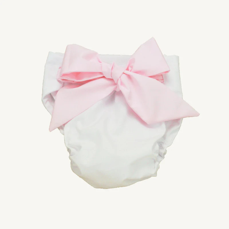 Baby Bow Bottom Bloomer - Worth Avenue White with Palm Beach Pink | The Beaufort Bonnet Company