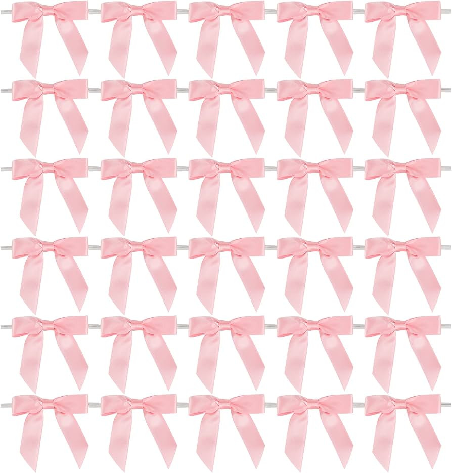 AIMUDI Baby Pink Satin Ribbon Twist Tie Bows 2.5" Light Pink Pretied Bows Premade Craft Bows for ... | Amazon (US)