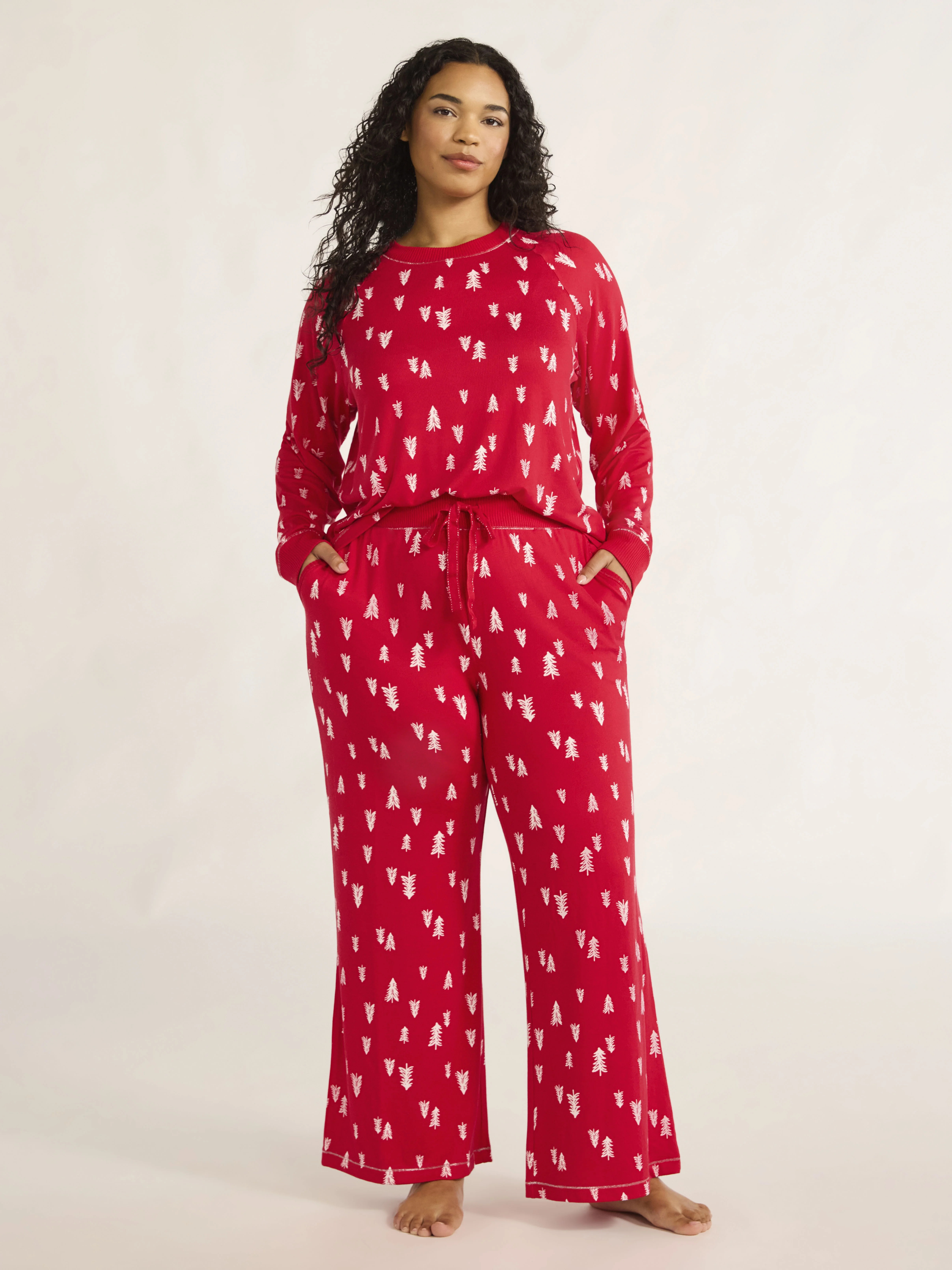 Joyspun Women’s Brushed Jersey Top and Wide Leg Pants Pajama Set, 2-Piece, Sizes XS-4X | Walmart (US)
