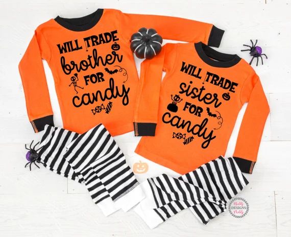 Halloween Pajamas, Will Trade Sister for Candy, Will Trade Brother for Candy, Matching Pajamas, S... | Etsy (US)