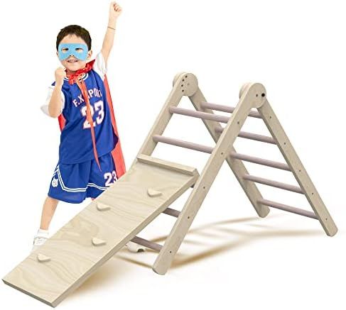 Pikler Triangle Foldable Wooden Climbing Triangle with Ladder & Slide for Sliding Climbing Beech ... | Amazon (US)