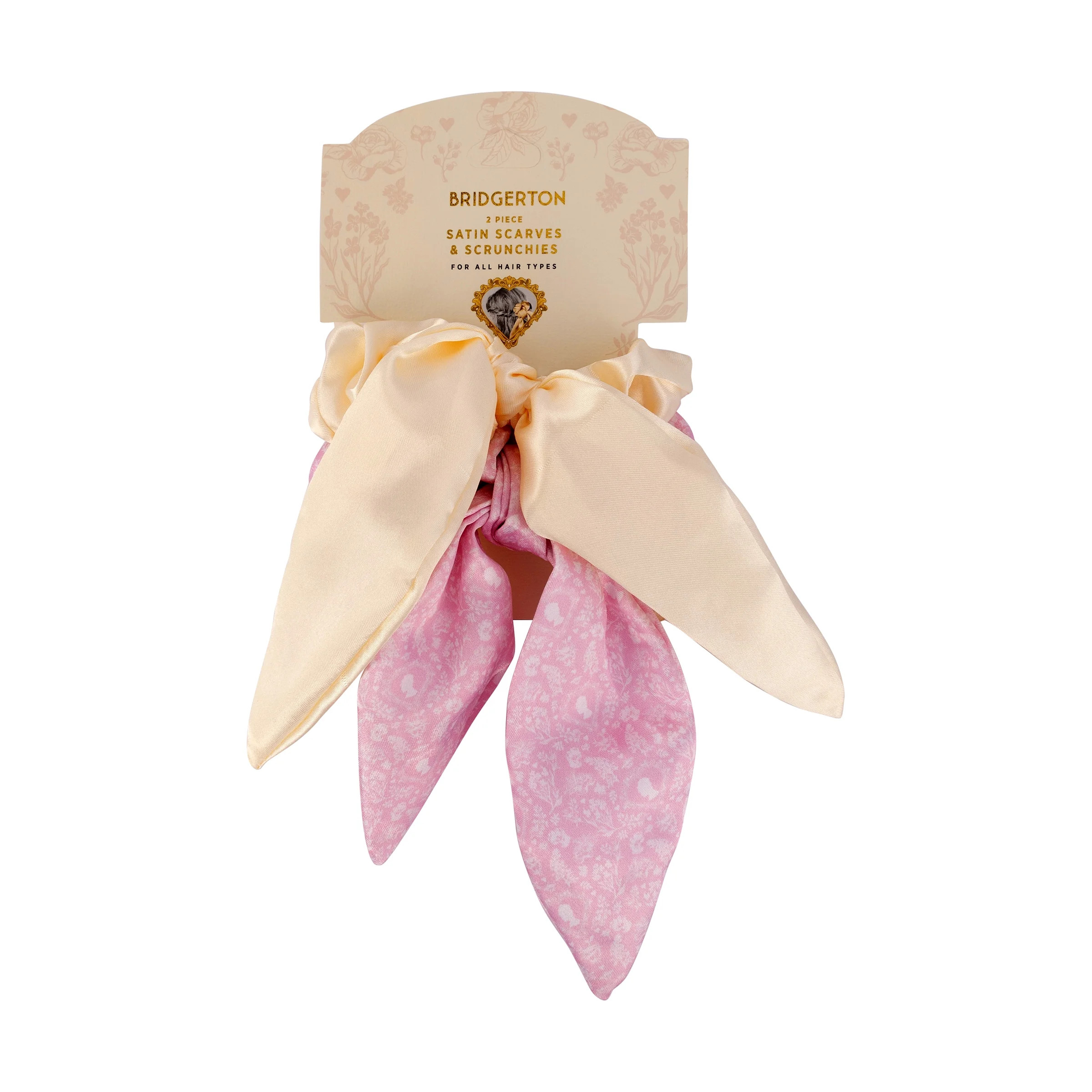 Netflix Bridgerton Satin Scrunchie Hair Tie, Adult, Cream and Pink, 2 Count | Walmart (US)