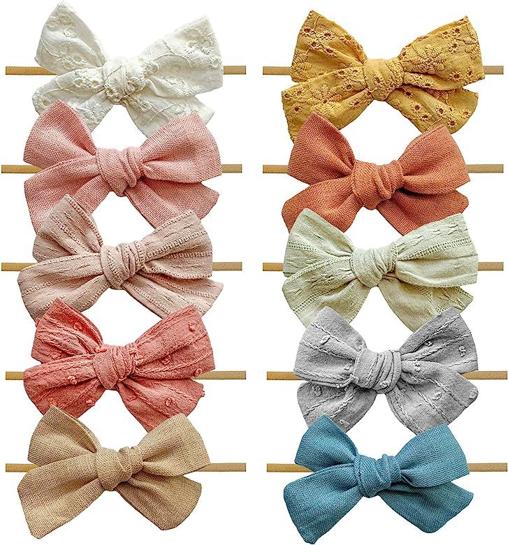 Mai Bebe Baby Bow Headbands - 10PCS Baby Girl Nylon Headbands - Bows on Nylon Headband for Newbor... | Amazon (US)