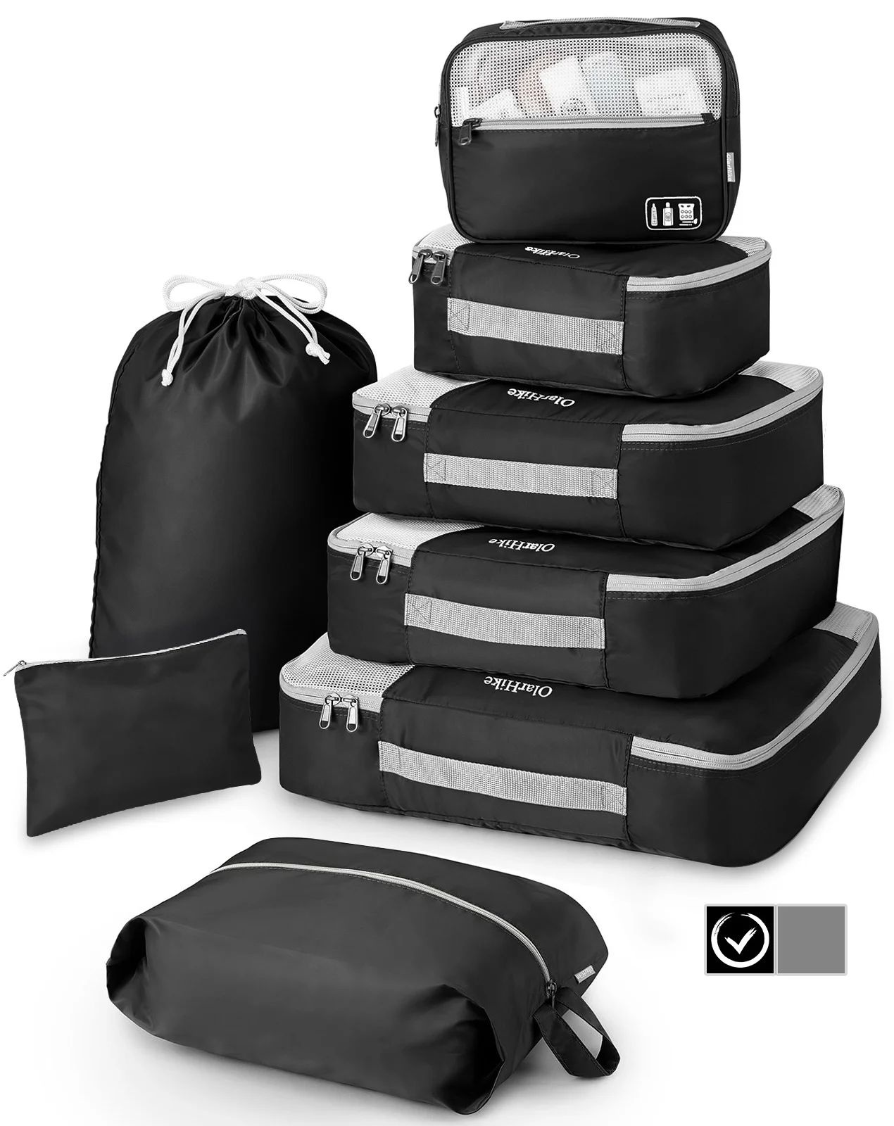 OlarHike 8 Set Packing Cubes, Travel Luggage Organizers,Black | Walmart (US)