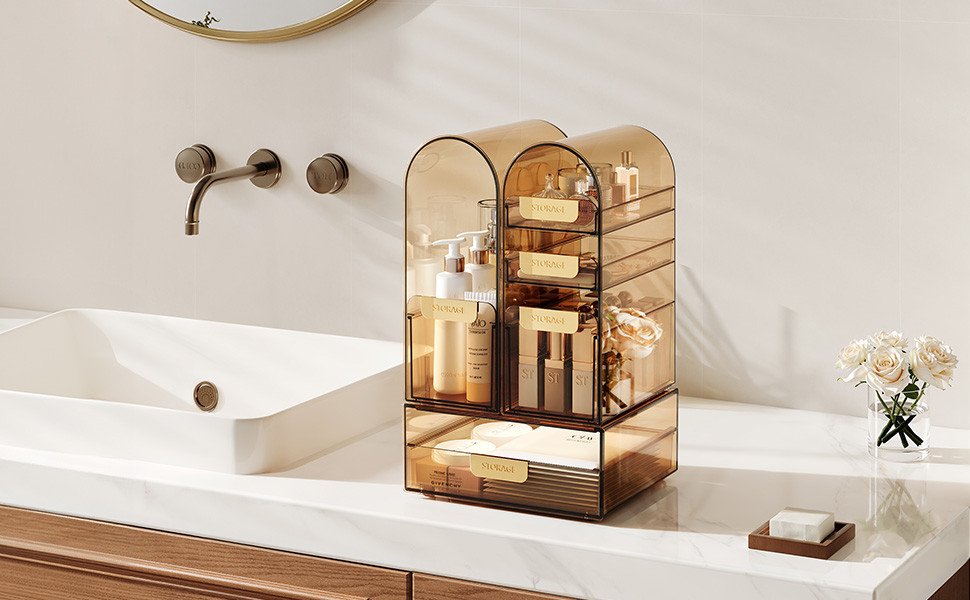 Makeup Organizer Countertop with Drawers & Lid, Skincare Organizer for Vanity, Large Cosmetic Organizer & Display Cases and Storage for Bathroom & Desktop. Perfect for Girl Women Mom Gifts | Amazon (US)